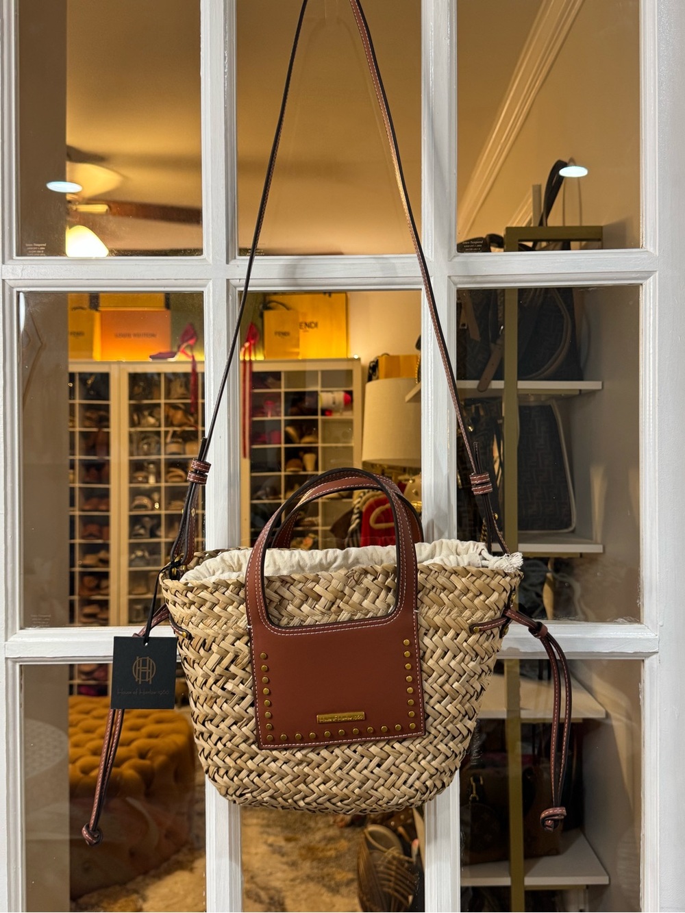 👜🥥 House of Harlow 1960 Natural Straw Crossbody with Brown Leather Trim 🥥👜 - Picture 3 of 10